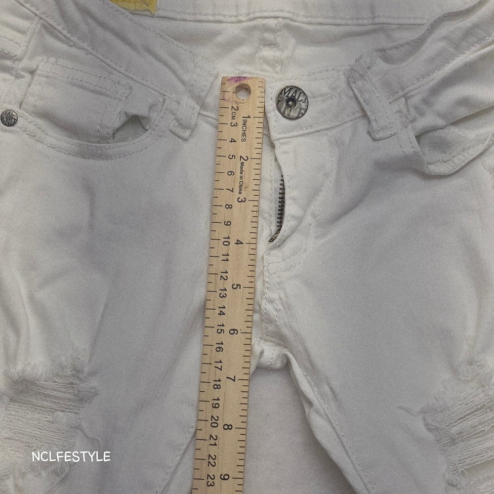 Machine Jeans Womens White Distressed Skinny Denim Ripped Low Rise Pants 27x30 - Picture 2 of 11